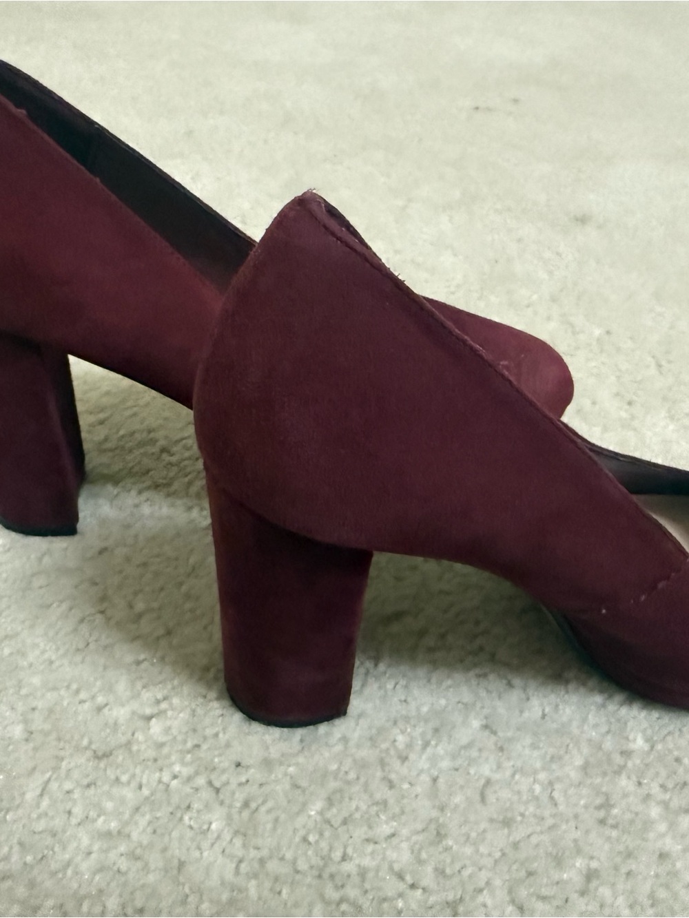 Burgundy Suede Block Heel Pumps – Jasper Conran